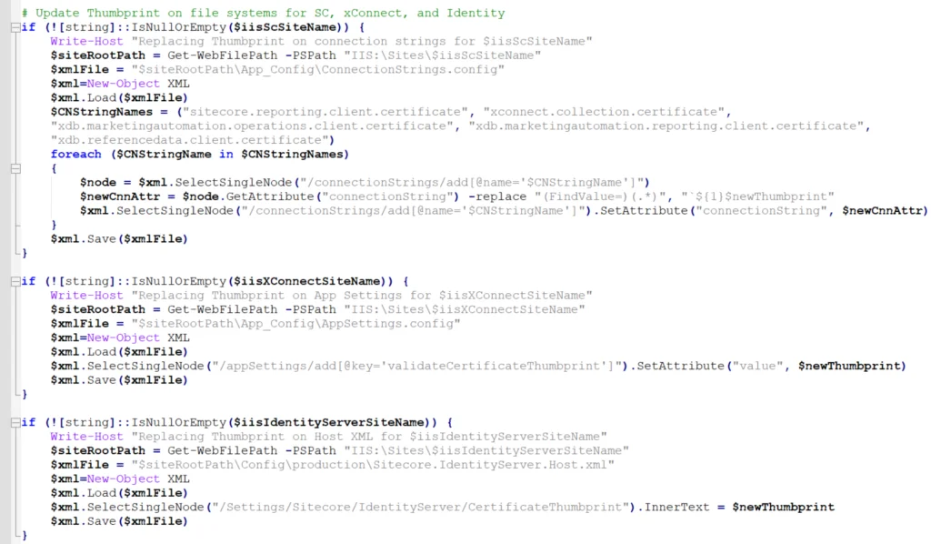Replace certificate thumbprint on config files
